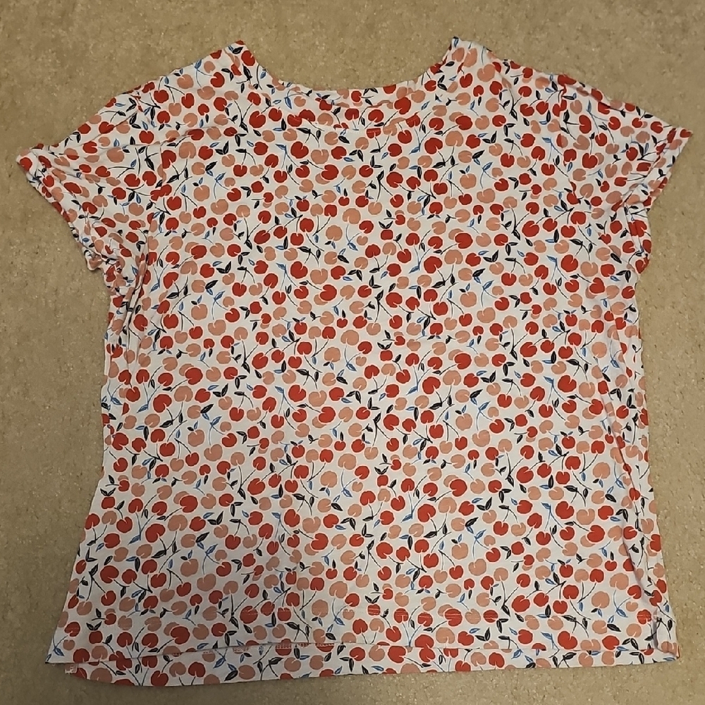 LOFT Red Boxy Blouse with Cherry Print